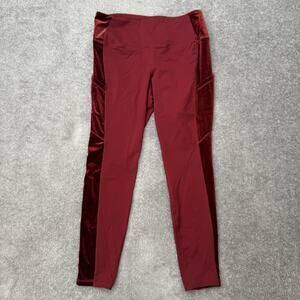 Torrid Active Leggings Womens 0 Burgundy Velvet Side Panel Pockets Mid Rise